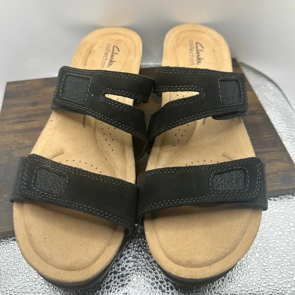 Clarks Collection Two Strap Adjustable Comfort Slide Sandals Black Size 11 EUC - Picture 2 of 9